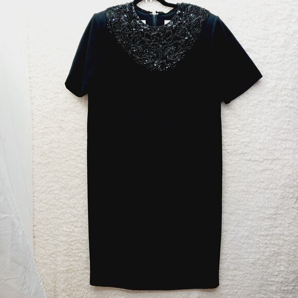 Dress Shift 20W Black Vintage Glam Mob Wife Evening Party Holiday Sequins Beads - Picture 1 of 12